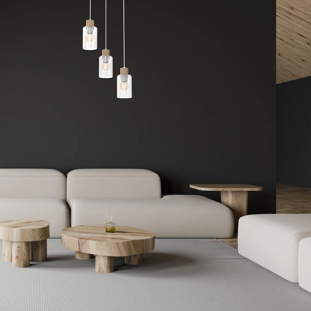 Lampa wisząca MADERA 3xE27, potrójna, na kole 3 klosze