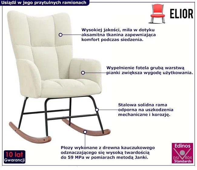 Kremowy tapicerowany fotel bujany pikowany - Enila