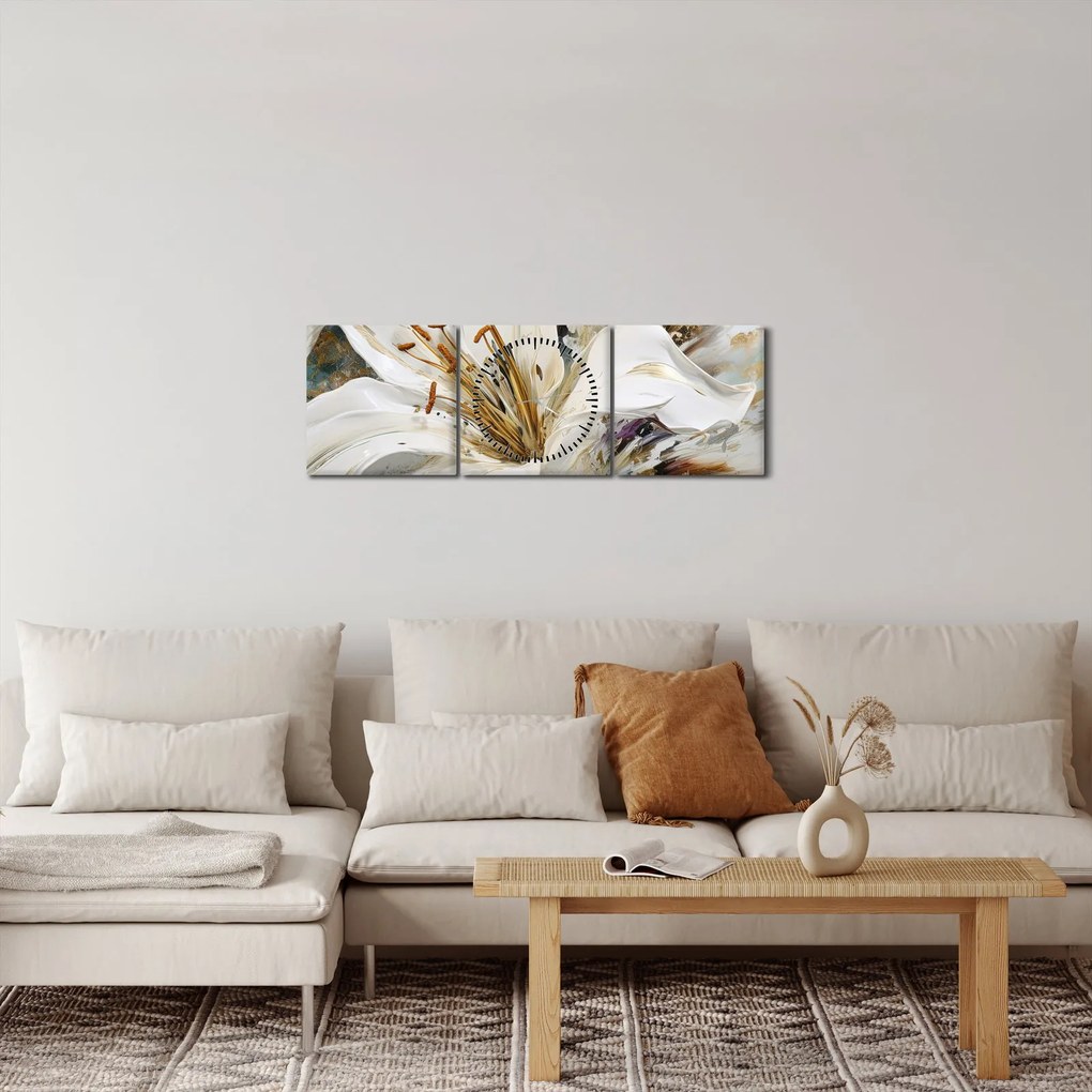 Obraz - Abstrakcja z lilią (z zegarem) (90x30 cm)