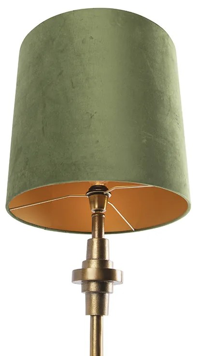 Lampa stołowa brązowa z abażurem z zielonego aksamitu 40 cm - Diverso ArtDeco Oswietlenie wewnetrzne