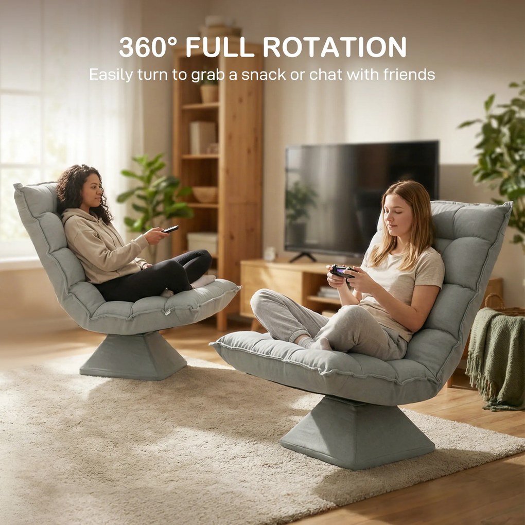 HOMCOM Fotel do czytania i relaksu, obrotowy, w wyglądzie aksamitu, 62 cm x 70 cm x 95 cm, Jasnoszary