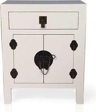 Komoda, stolik nocny, metalowe okucia, styl azjatycki, biały.