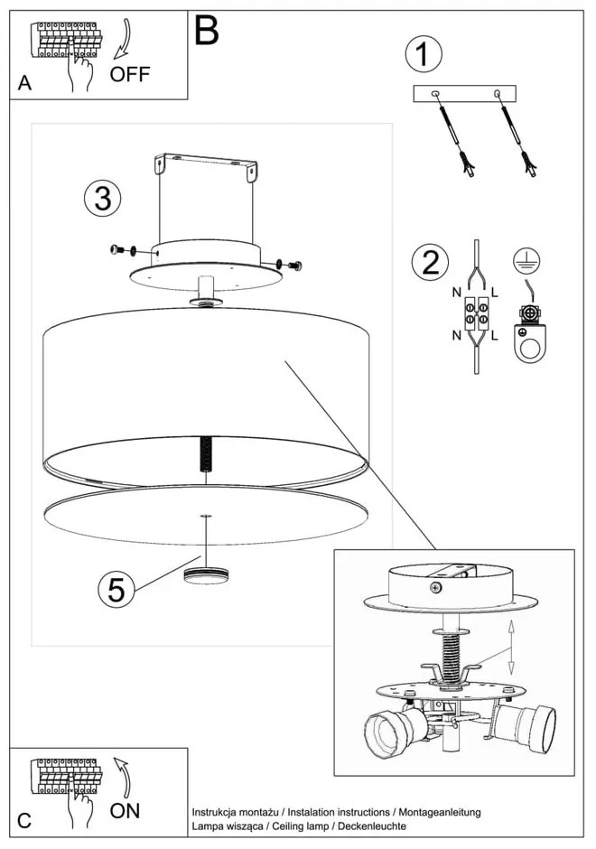 Czarna lampa sufitowa z tekstylnym kloszem ø 30 cm Herra – Nice Lamps