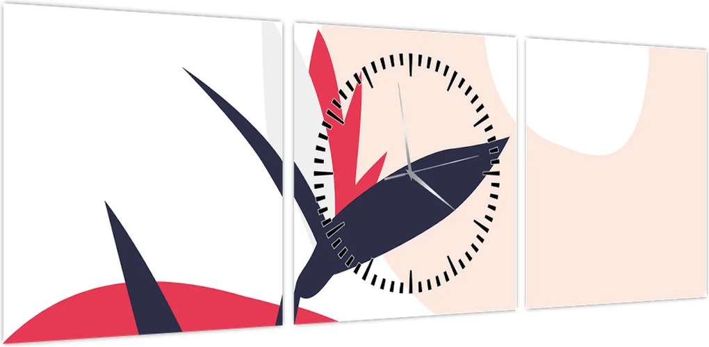 Obraz - Różowa abstrakcja kwiatowa N⁰1 (z zegarem) (90x30 cm)