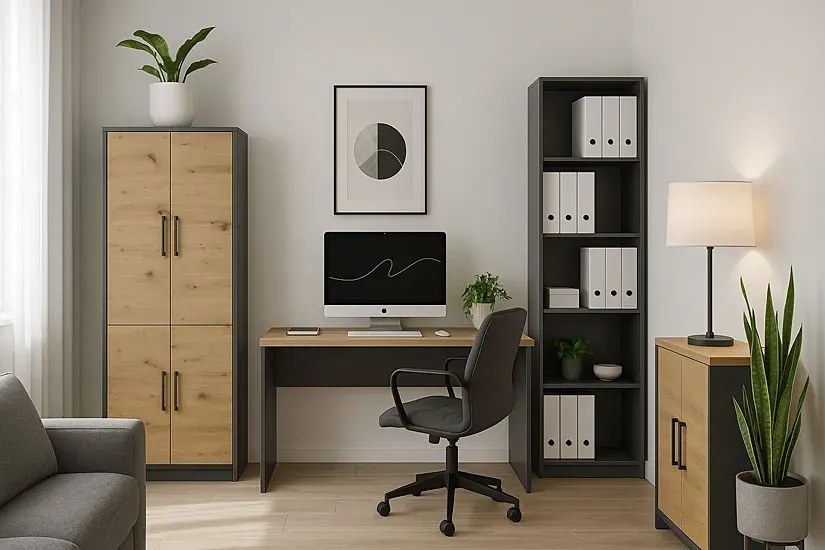Duży regał zamykany dąb artisan + antracyt H3-N88