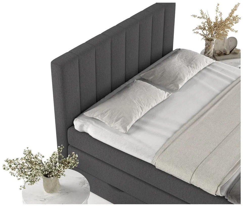 Szare łóżko boxspring ze schowkiem 200x200 cm Ruby – Maison de Rêve