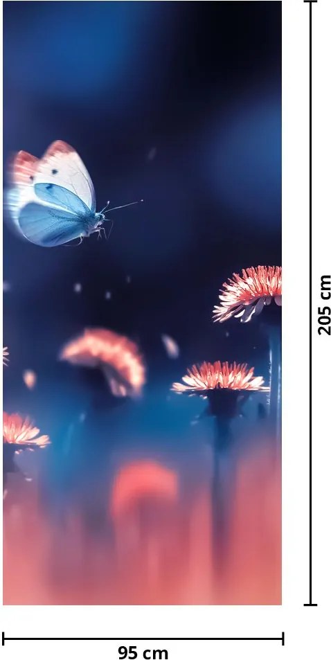 Fototapeta na drzwi - Dmuchawce z niebieskim motylem (95x205cm)