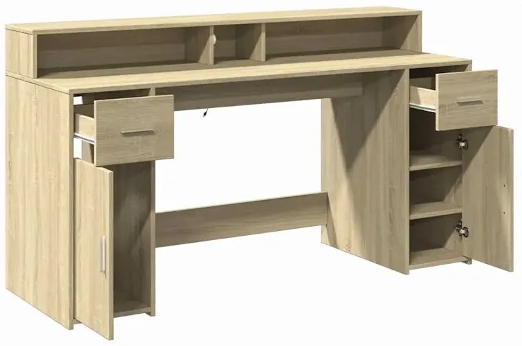 Duże biurko z szufladami i oświetleniem 160 cm dąb sonoma - Duna