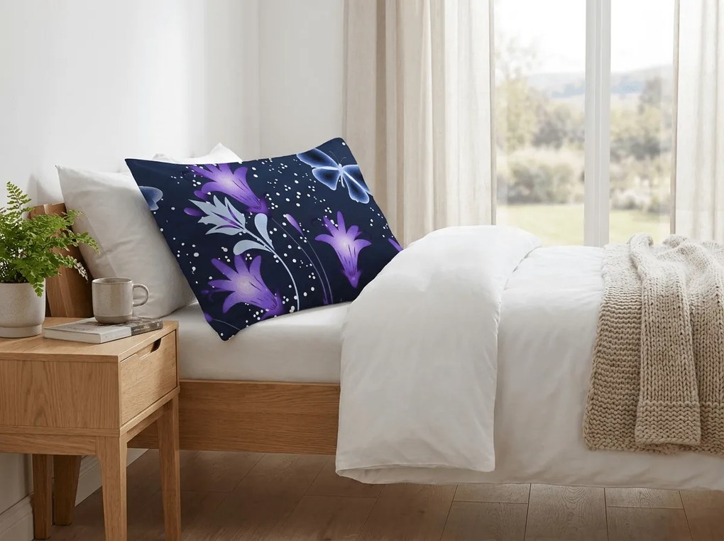 Poszewka na poduszkę z mikrofibry VIOLET BUTTERFLY 70x90 cm, ciemnoniebieska