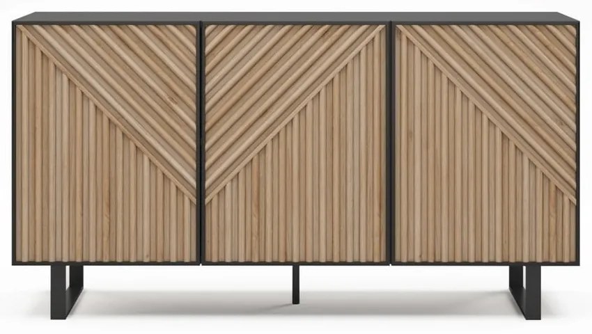 Czarno-naturalna komoda w dekorze dębu 151x80x40 cm Alana – Marckeric