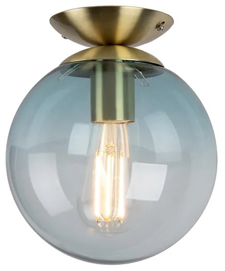 Lampa sufitowa w stylu art deco mosiądz z niebieskim szkłem - Pallon ArtDeco Oswietlenie wewnetrzne