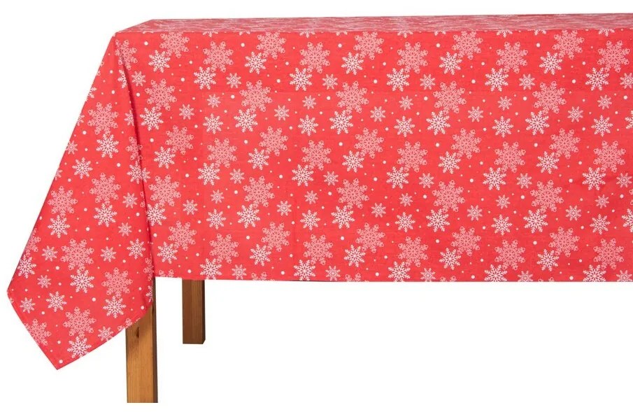 Obrus świąteczny White Snowflakes on Red, 130 x 180 cm