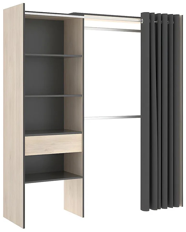 Rozkładana garderoba LAURENT – dł. 110/160 cm – kolor: dębowy i antracytowy