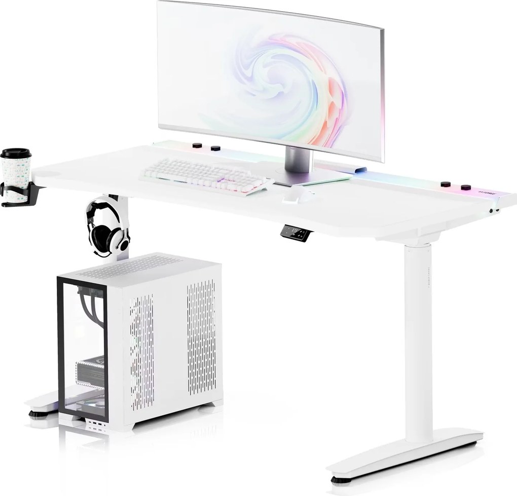 Elektryczne biurko dla graczy RGB Diablo X-Forge, 140x70 cm, białe