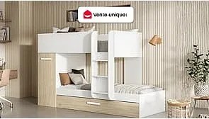Łóżko piętrowe ANTHONY z wysuwanym miejscem do spania, 3 × 90 × 190 cm – kolor biały i naturalny