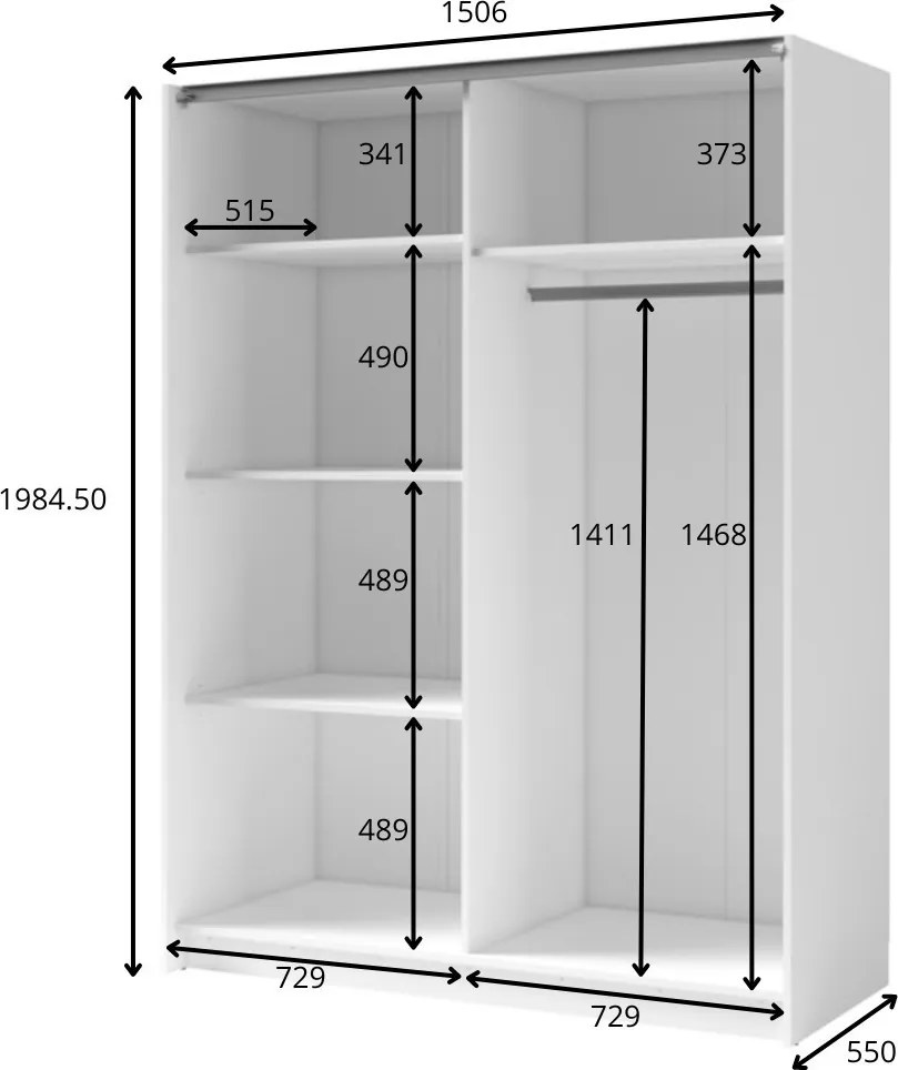 Szafa Przesuwna MAREN 150,6 cm z Lustrem Szafa Dwudrzwiowa, Dąb artisan