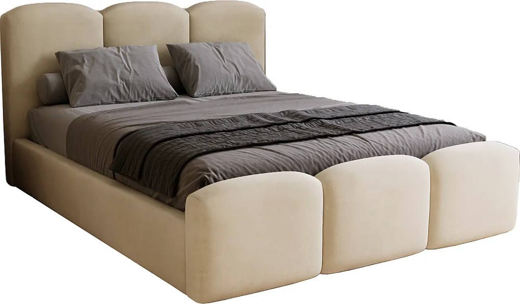 Łóżko dwuosobowe 140x200 cm Capri - pojemnik, stelaż metalowy - welur, beżowy (Magic Velvet 2201)