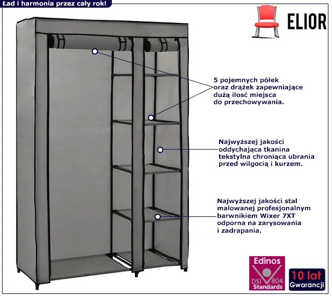 Grafitowa Szafa Tekstylna Na Ubrania T4-L36