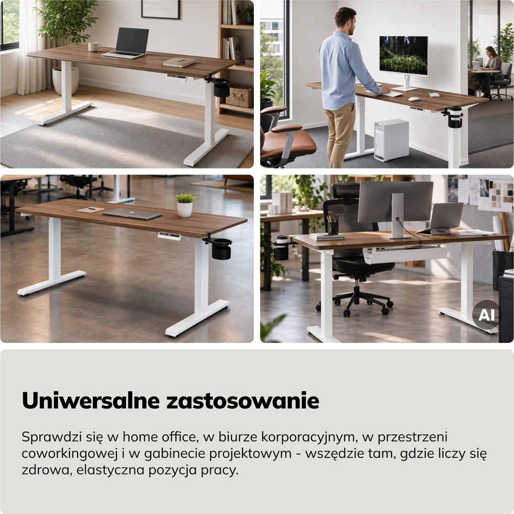 Biurko elektryczne z regulacją wysokości ergonomiczne białe/orzech,1600x800 mm: ARIA