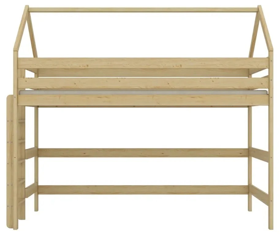 Łóżko domek na antresoli TOBI 1 160x80 sosna naturalna lakierowana  KOCOT KIDS