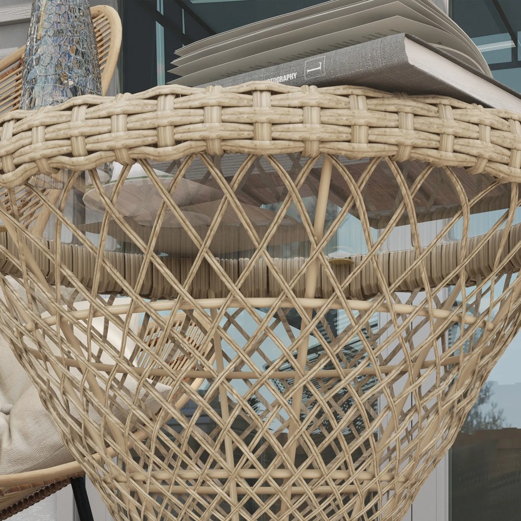 Outsunny Stolik kawowy Stolik boczny w stylu boho, blat ze szkła, polirotan, 45 cm x 45 cm x 52 cm, Naturalny