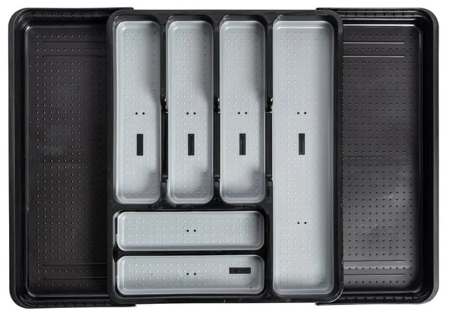 Czarno-szary regulowany plastikowy organizer na sztućce 41,5 x 35 cm – Addis