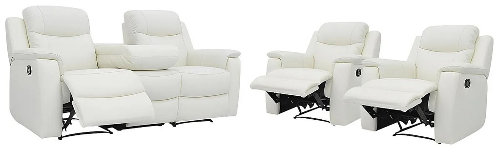 Kanapa skórzana 3-osobowa i 2 fotele EVASION z funkcją relax - Biały kość słoniowa