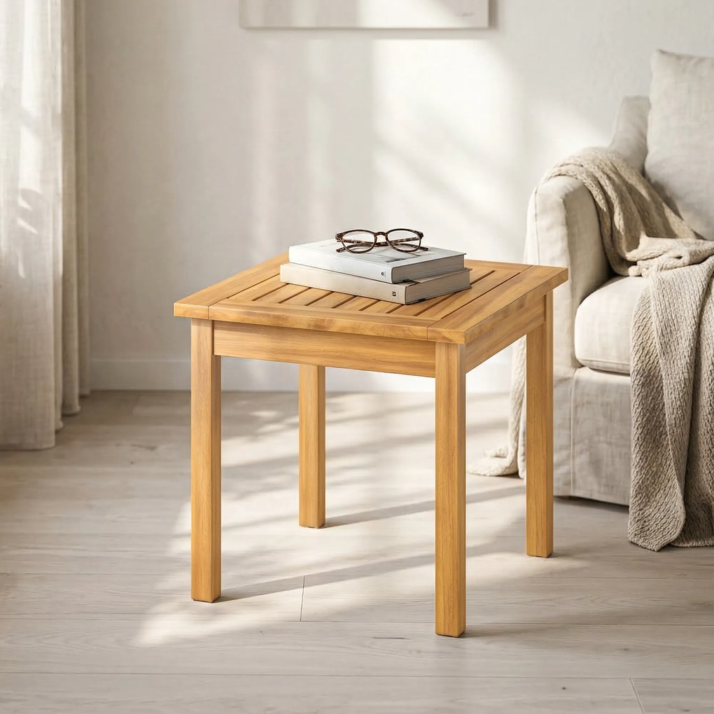 Outsunny Stolik balkonowy 48 x 48 cm, odporny na warunki pogodowe, z lamelami, regulowanymi nóżkami, kwadratowy | Aosom PL