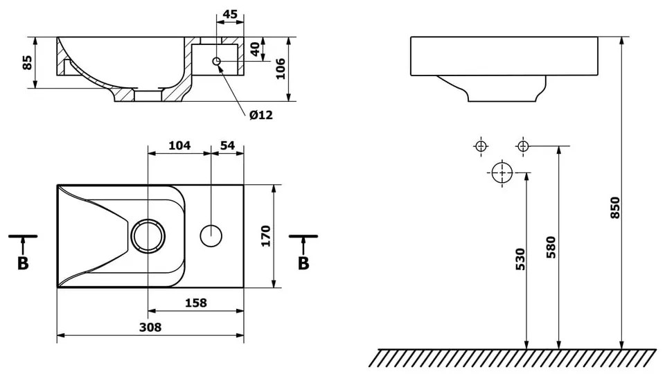 Szara betonowa umywalka 31x17 cm Piccolino – Sapho