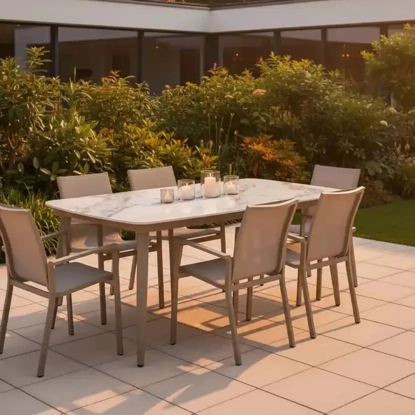 Stół ogrodowy aluminiowy beżowy 180x90 cm Spiek kamienny solidny i trwały