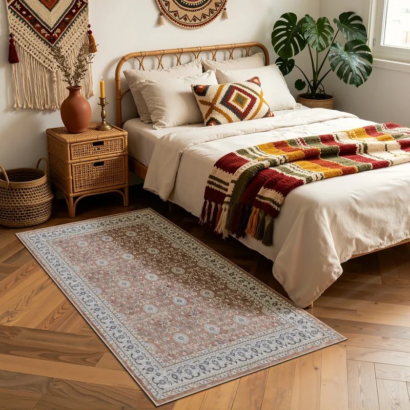 Dywan vintage INKA Ornament z Efektem Postarzenia Terakota 80 cm x 150 cm