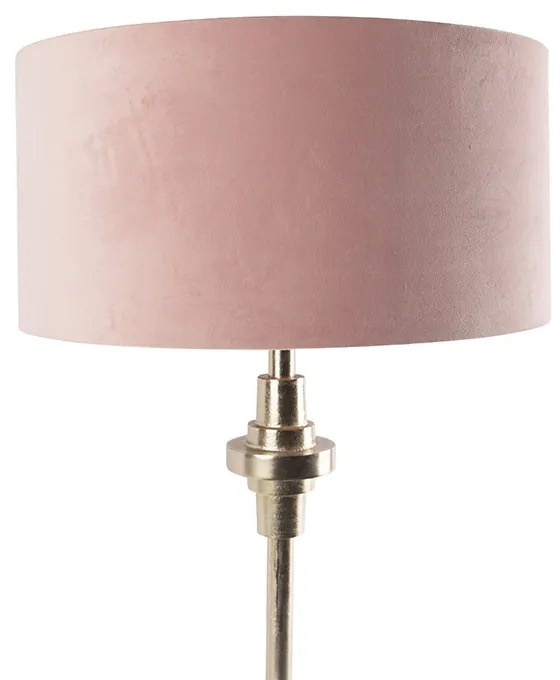 Lampa stołowa Art Deco złota z abażurem z aksamitu różowego 50 cm - Diverso ArtDeco Oswietlenie wewnetrzne