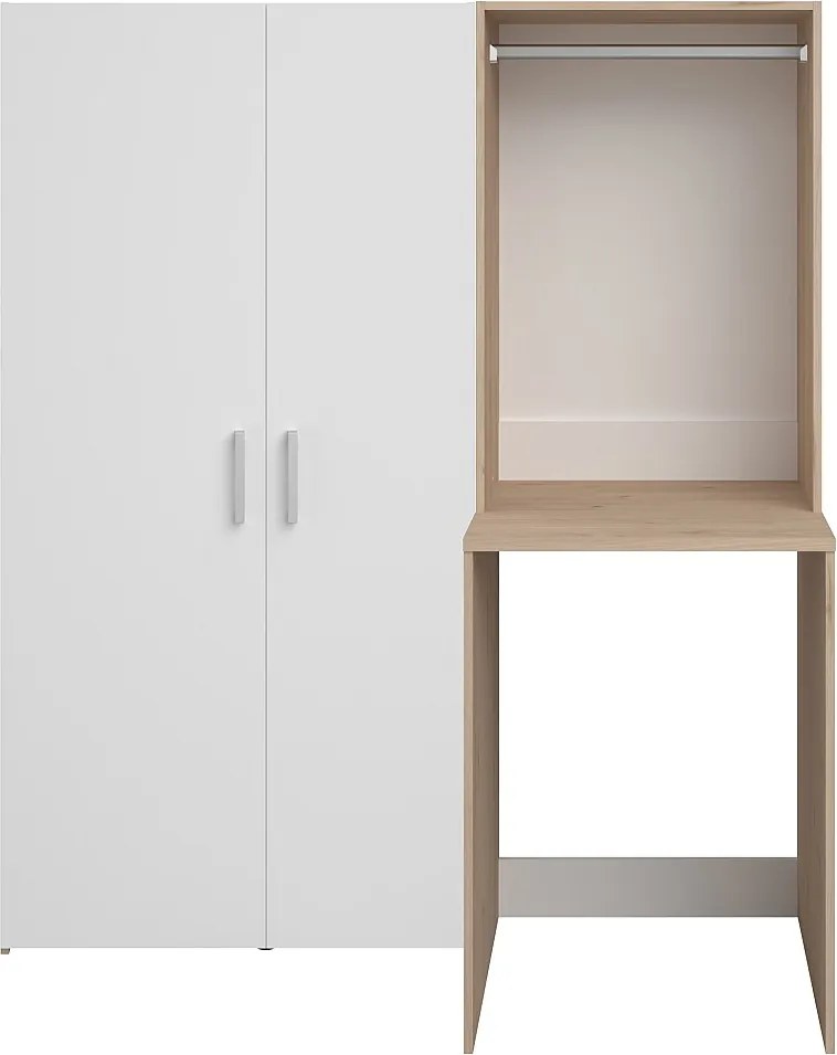 Mebel pod pralkę z szafą ubraniową i podwójną kolumną z drzwiami – Jasny naturalny i biały – S156 x W184 – ERKANO
