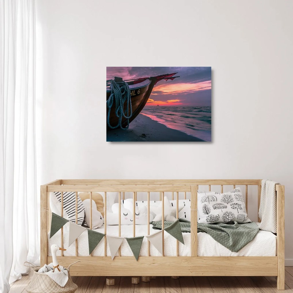 Obraz na szkle łodzi na brzegu (70x50 cm)