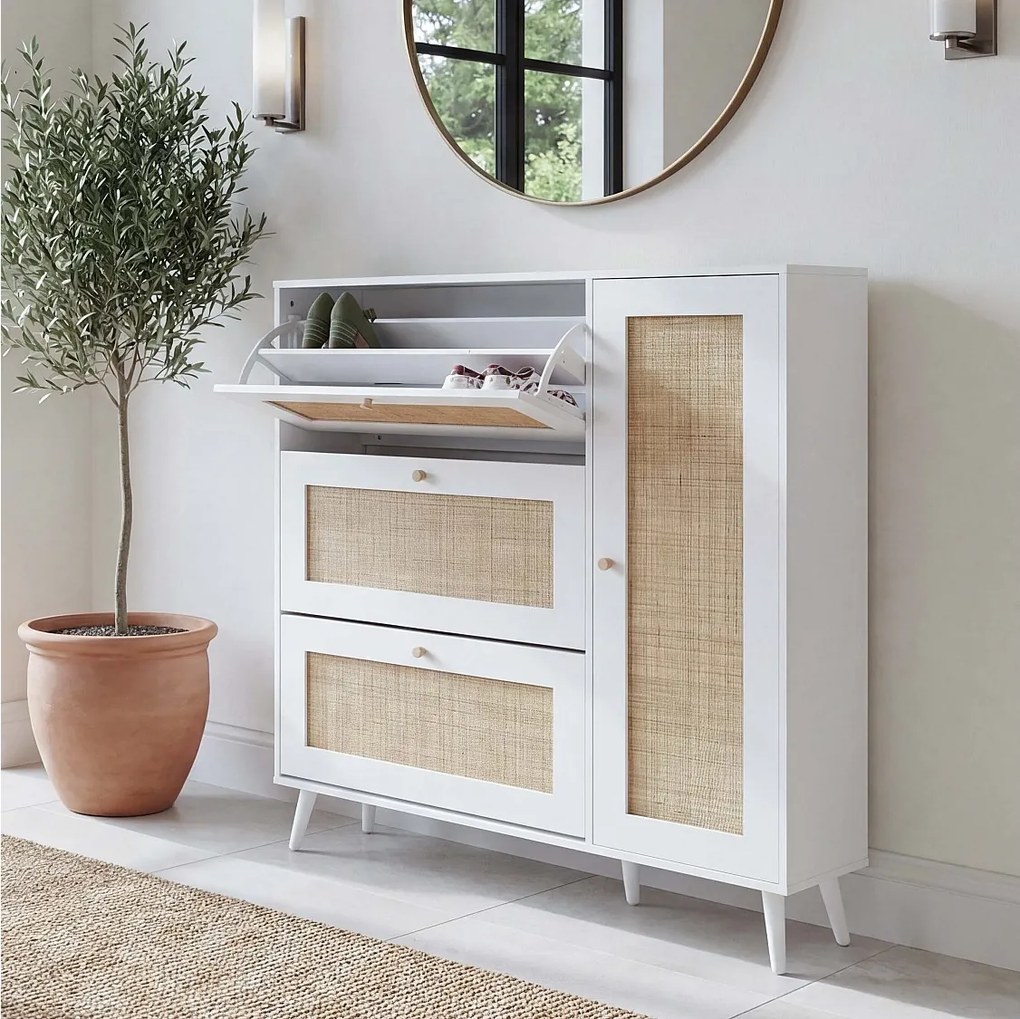 Rattanowy pojemnik na buty MCW-M37,  biały