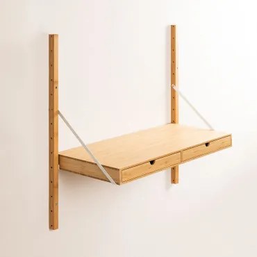 Modułowa Półka Ścienna Z Bambusa Kolex Brąz Drewna & Biurko 84 Cm - Sklum
