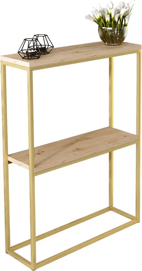 Nowoczesna konsola z metalowym stelażem złoty + dąb artisan A8-F18