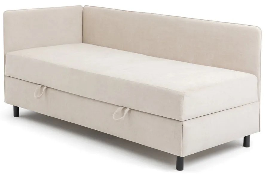 Beżowe tapicerowane łóżko jednoosobowe ze schowkiem i materacem 90x200 cm Avela – Bonami Selection