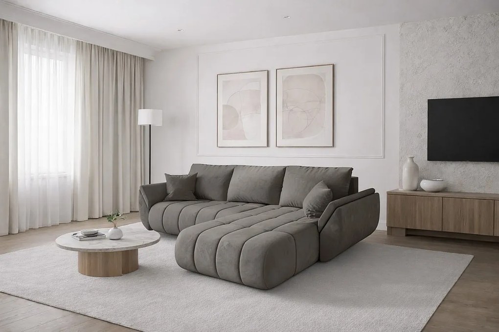 Narożnik z funkcją spania i pojemnikiem TOKYO PREMIUM, tkanina Monolith, Jasnoszary, Prawy