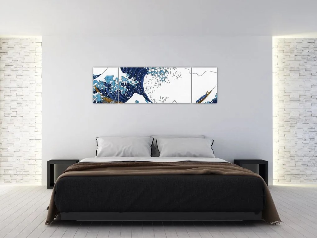 Obraz - Japoński rysunek, fale (170x50 cm)