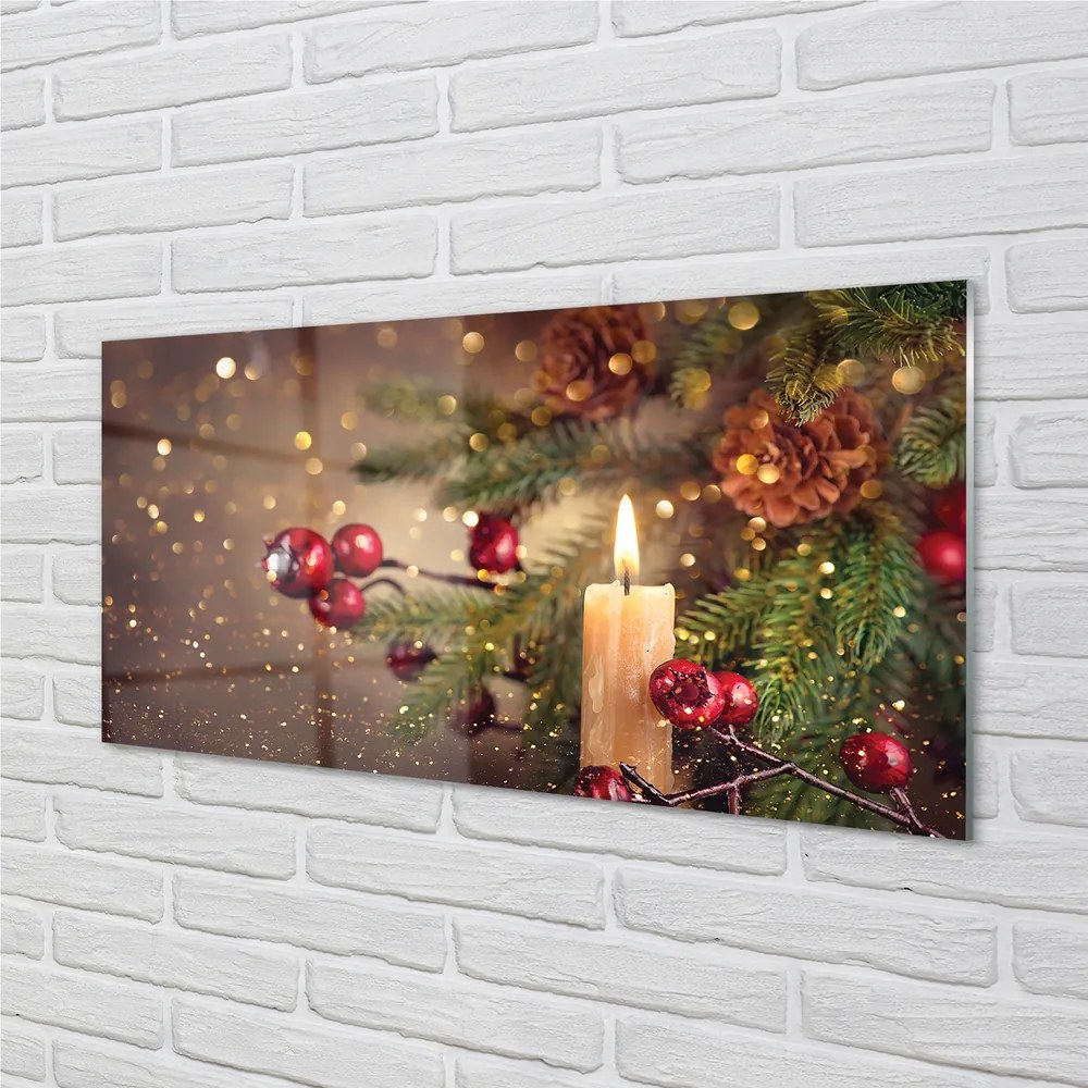 Panel szklany do Kuchni Świeca wśród Szyszek i Gałązek