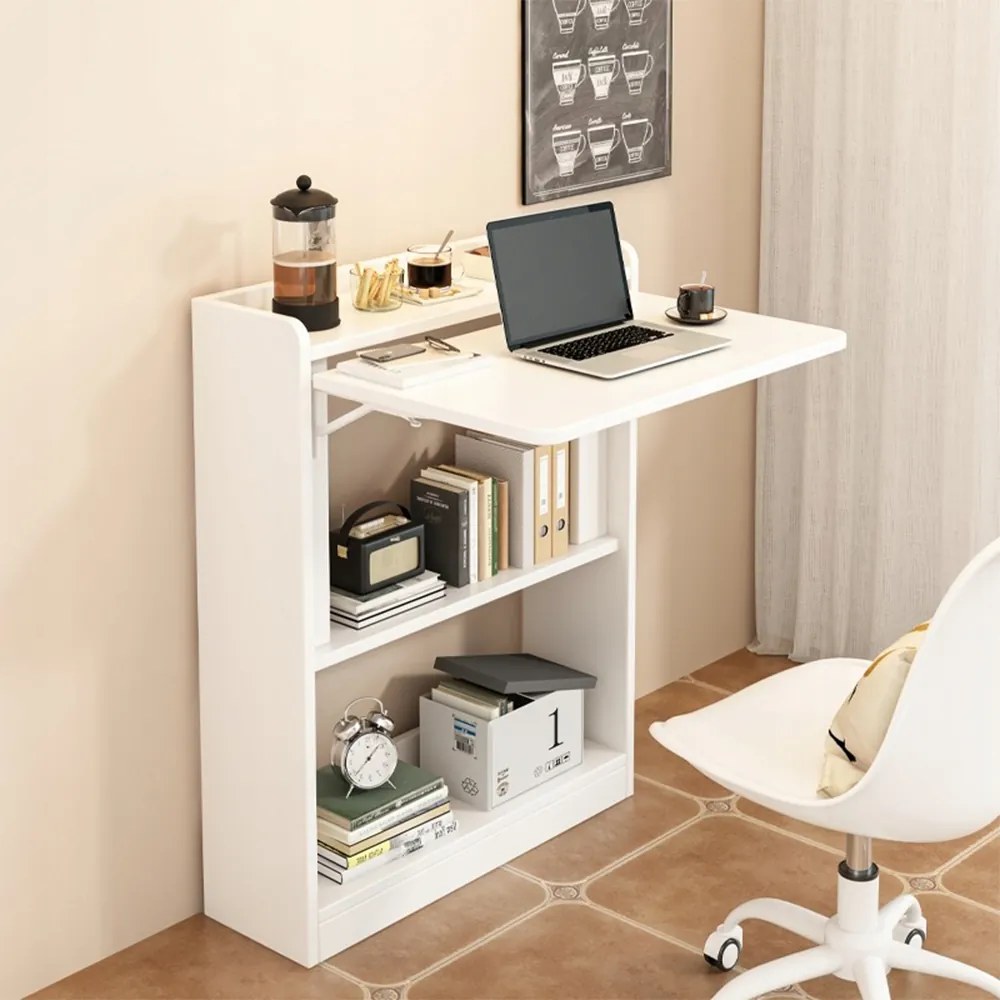 Birou alb pliabil cu rafturi - 64x20x82 cm