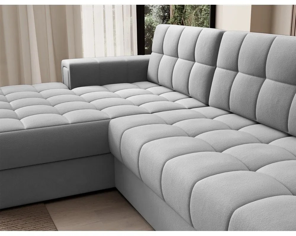 Szary aksamitny rozkładany narożnik (lewostronny/z szezlongiem) Blezalt – ELTAP