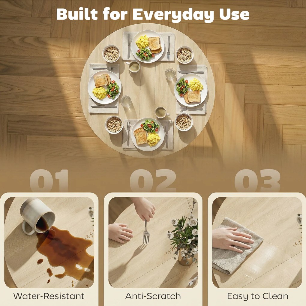 HOMCOM Składany stół do jadalni, okrągły stół o średnicy 80 cm z ramą stalową, miejsce dla 2-4 osób, wygląd naturalnego drewna | Aosom PL