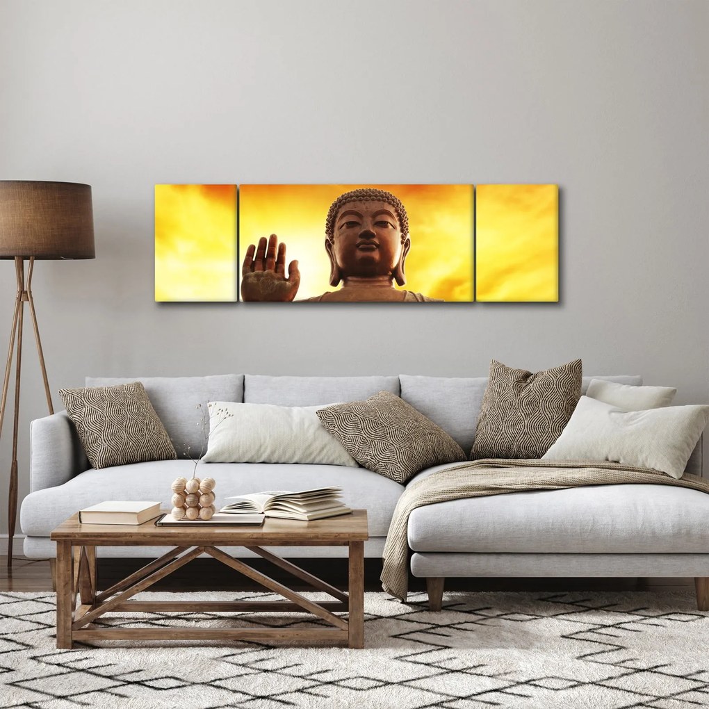Obraz - Budda z czerwonym i żółtym tłem (170x50 cm)