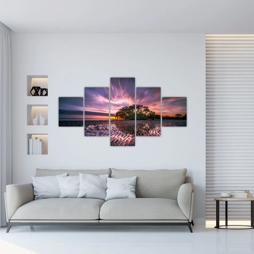 Obraz plaży o zachodzie słońca (125x70 cm)