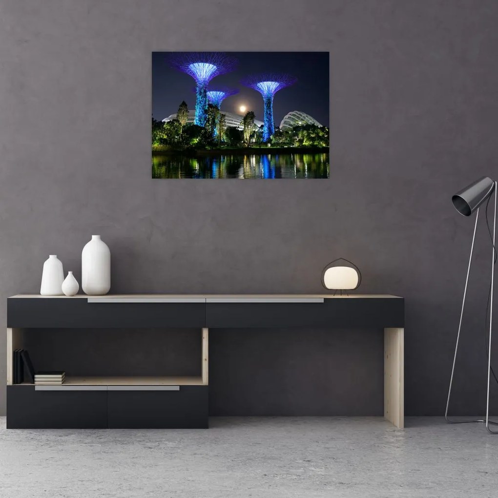 Obraz przedstawiający pełnię księżyca w ogrodach Singapuru (70x50 cm)