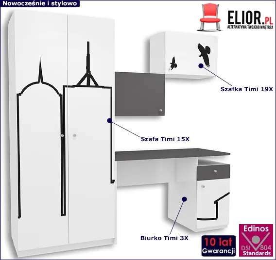 Biało-grafitowy komplet mebli młodzieżowych D0-K07