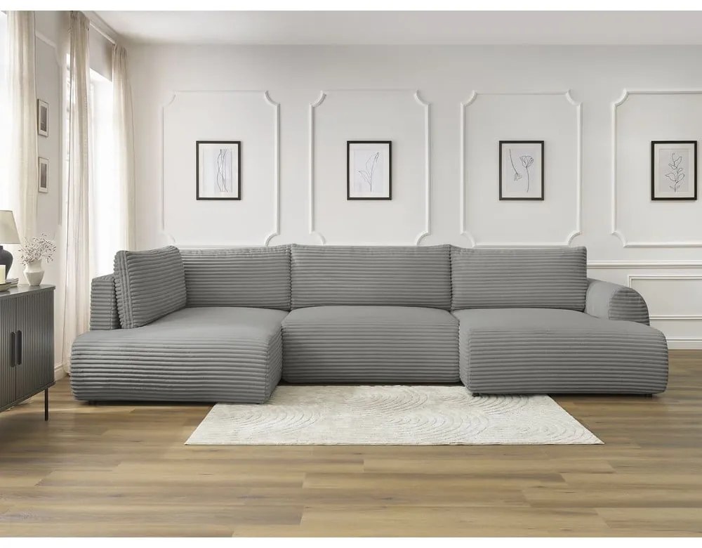 Ciemnoszary sztruksowy rozkładany/ze schowkiem narożnik (lewostronny/w kształcie litery U) Lucien – Bobochic Paris