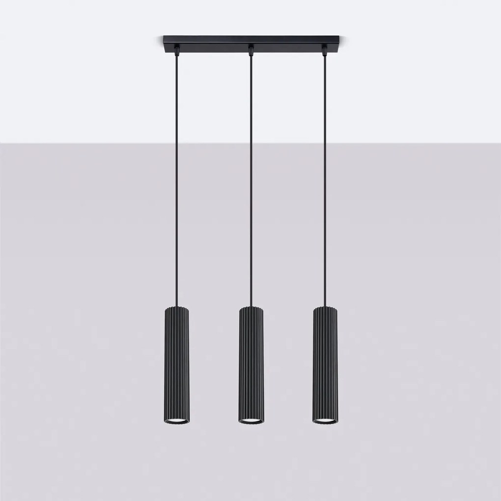 Lampa wisząca KARBON 3L czarna ryflowana SOLLUX LIGHTING